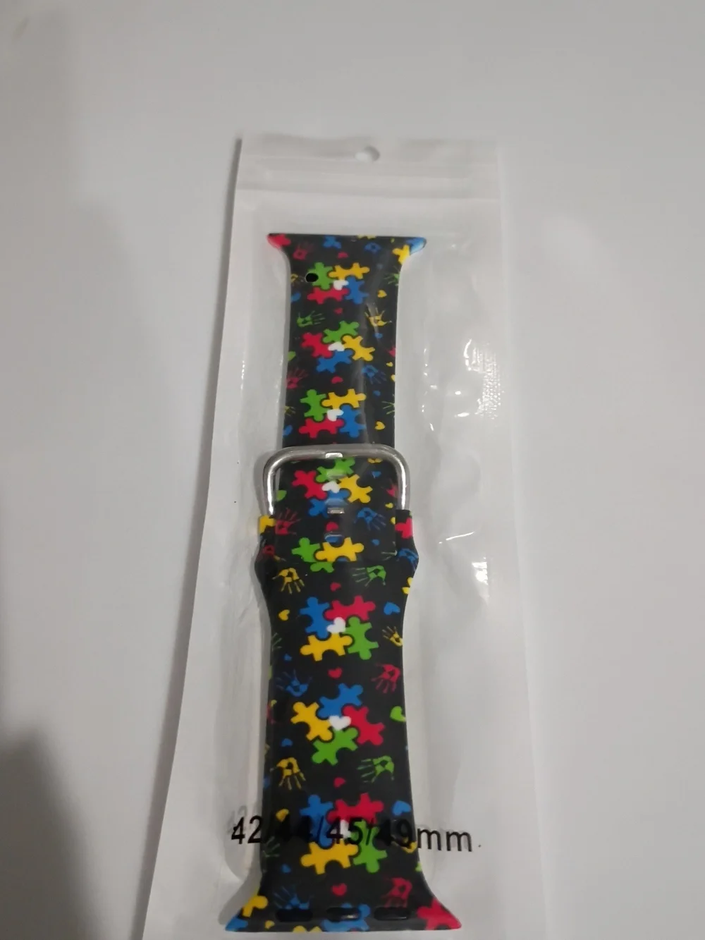 Kids Black Silicone Watch Band with Multicolor Puzzle Pieces